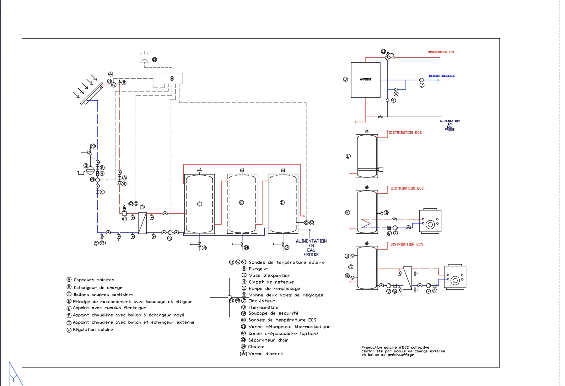 Solaire ECS - module de charge - Vue 1 - aperçu DAO DWG