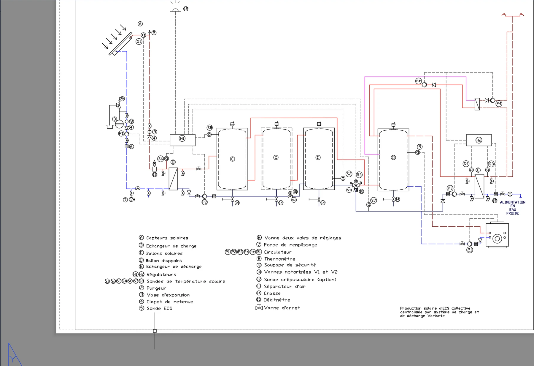 Solaire ECS - variante - Vue 1 - aperçu DAO DWG