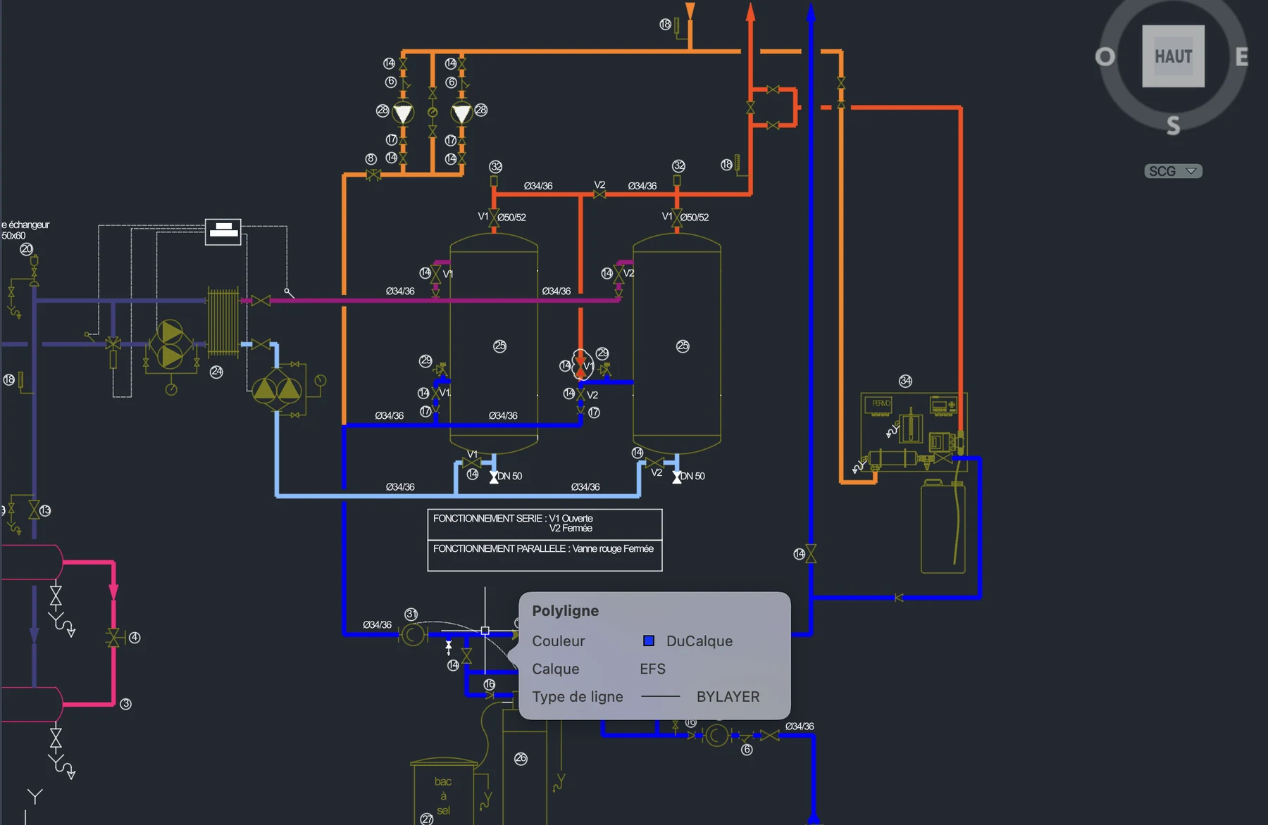 Schémas hydrauliques - Vue 1 - aperçu DAO DWG